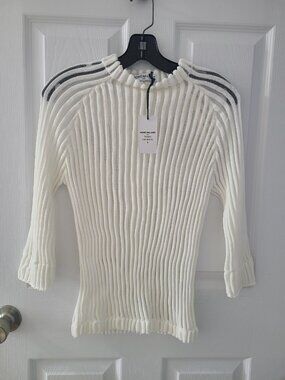 NWT Nonchalant Label Tassa White Striped Sheer Top Size S